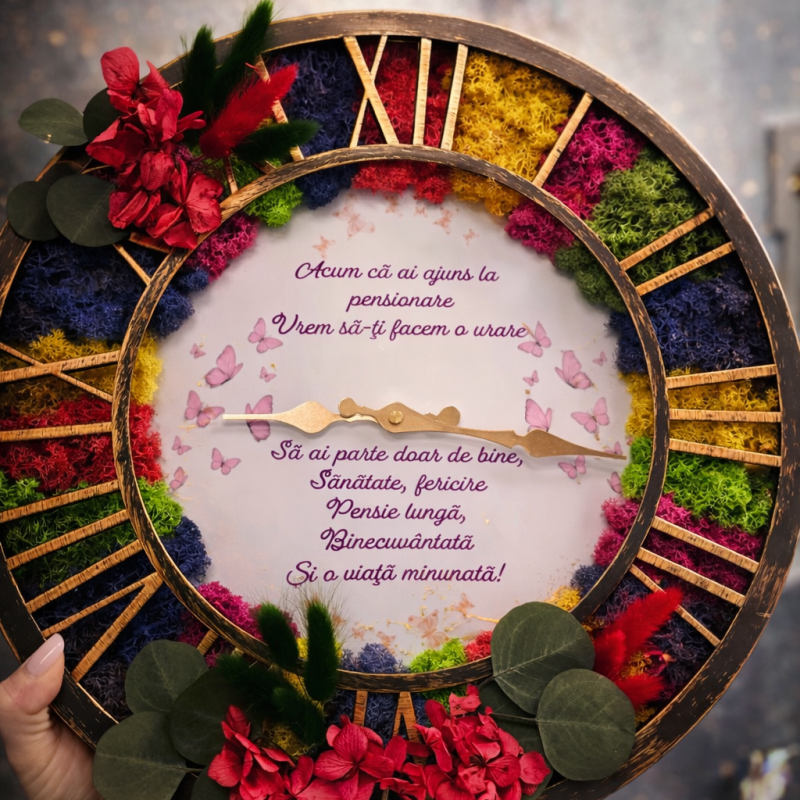 Ceas cu licheni stabilizați personalizat – Pensionare